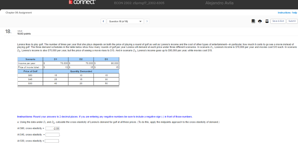 Solved Alejandro Avi ECON 2302: ZSpring 17 2302-6305 Chapter | Chegg.com