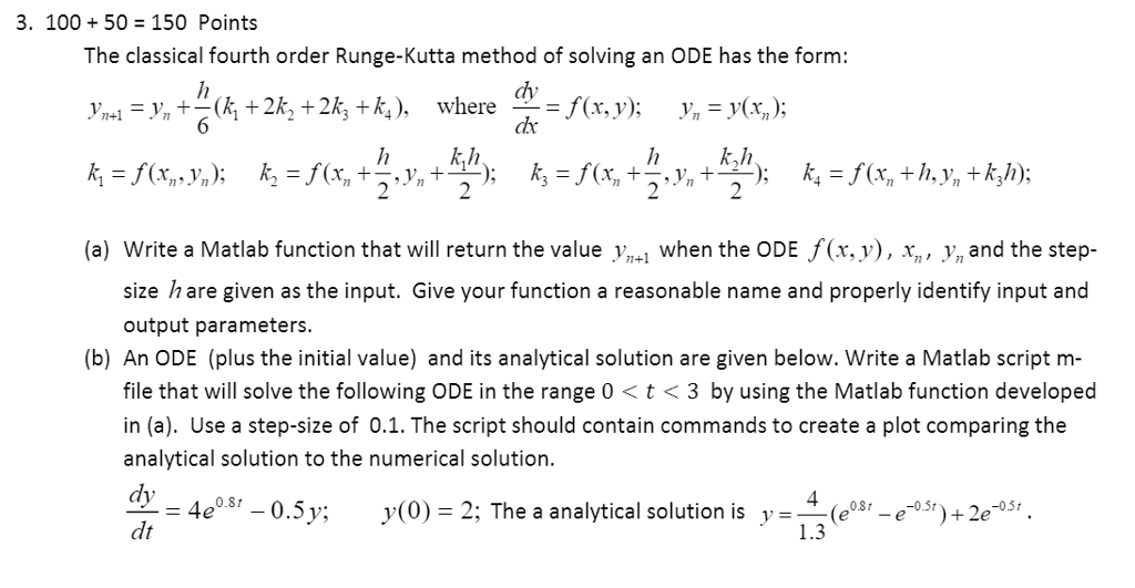 Solved The Classical Fourth Order Runge-Kutta Method Of | Chegg.com