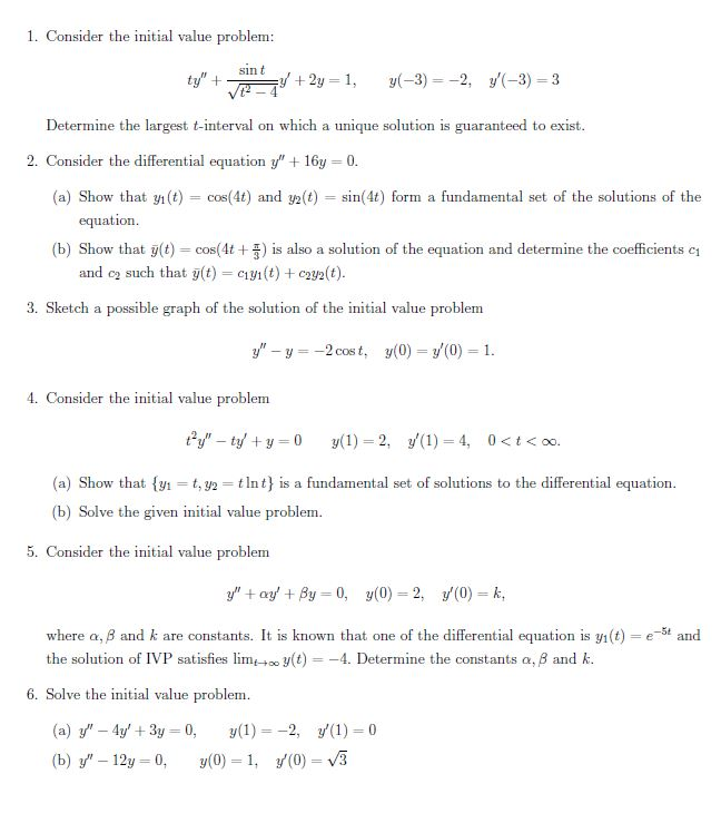 Solved Consider the initial value problem: ty^n + sin | Chegg.com