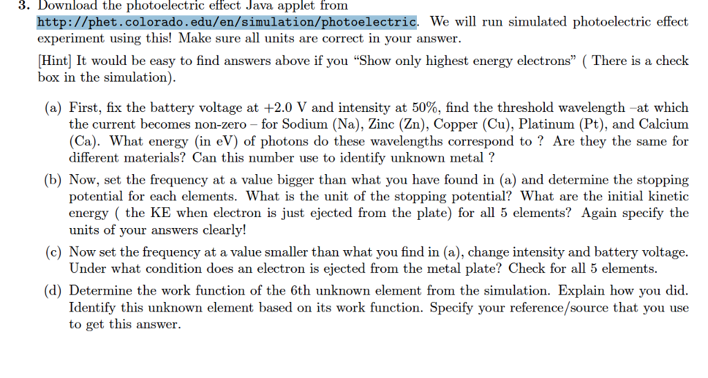 Download the photoelectric effect Java applet from | Chegg.com