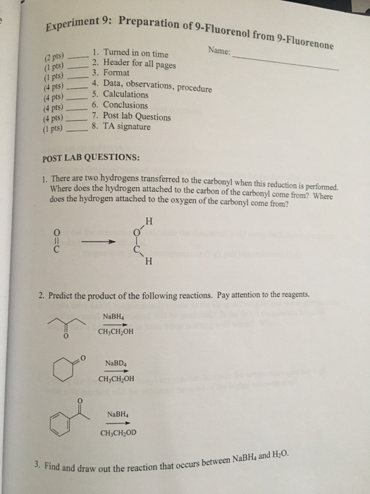 Solved Experiment 9: Preparation of 9-Fluorenol from | Chegg.com