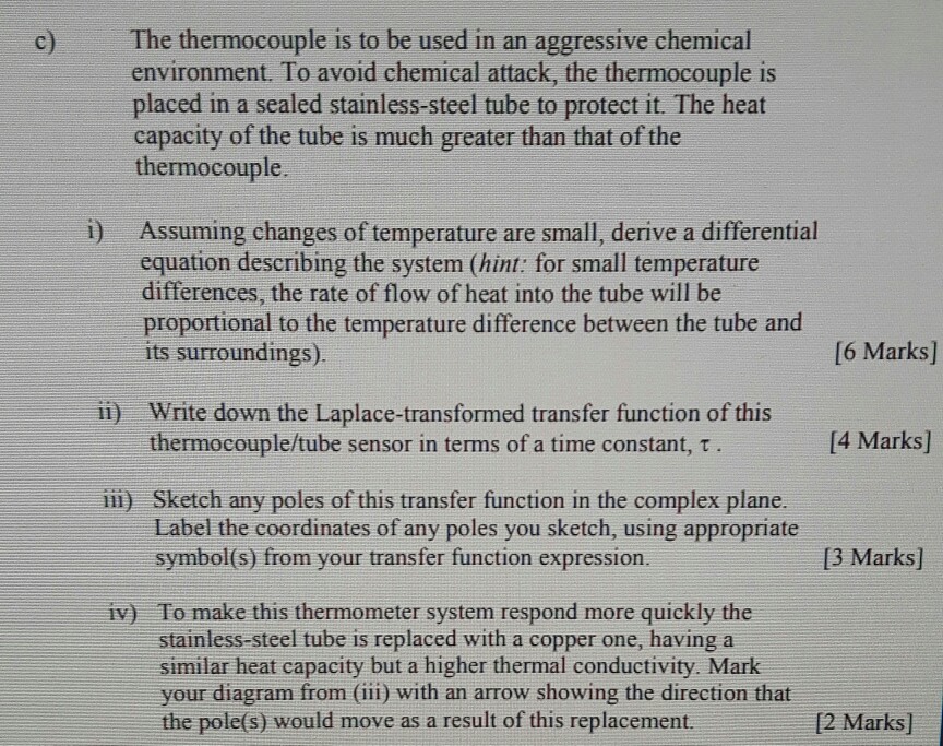 Solved A thermocouple is to be used to measure the
