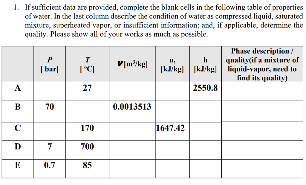 Solved If sufficient data are provided, complete the blank | Chegg.com