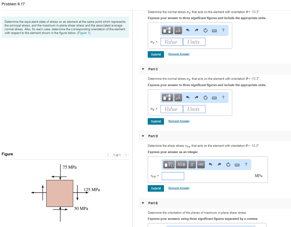Solved Problem 9.17 Determine the normal stress ?z' that | Chegg.com