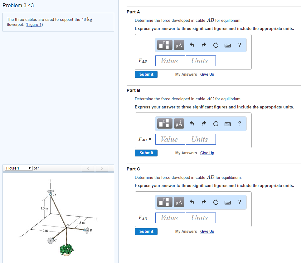 Solved The three cables are used to support the 48-kg | Chegg.com