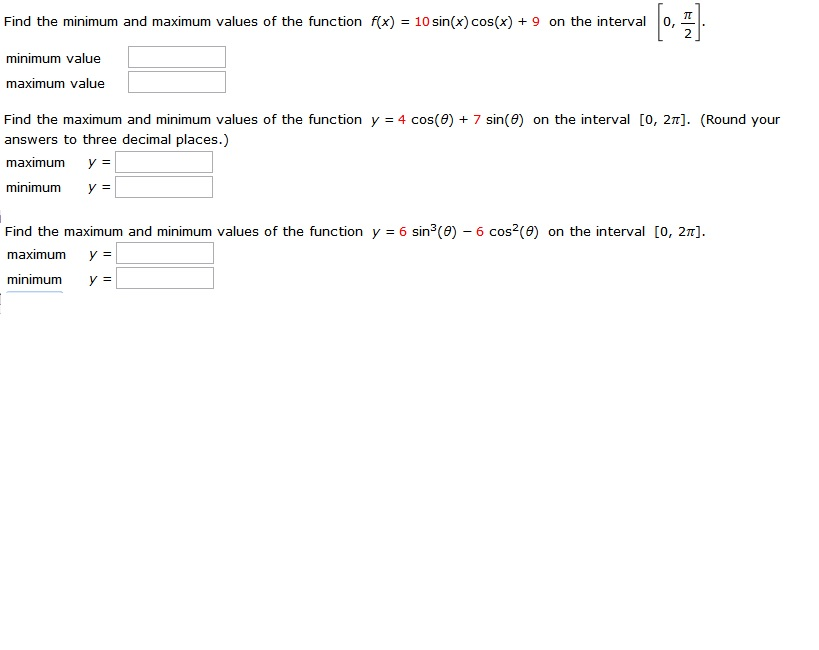 find maximum and minimum value of function f(x)=sin(2x) 5