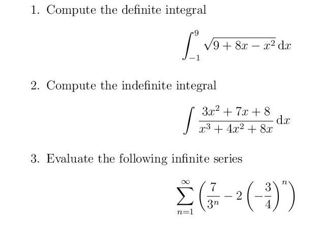 Solved 1. Compute the definite integral 2. Compute the | Chegg.com