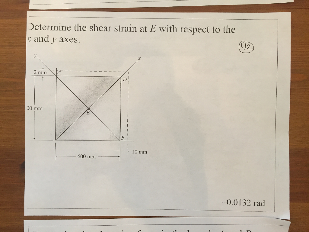 Solved Determine the shear strain at E with respect to the x | Chegg.com