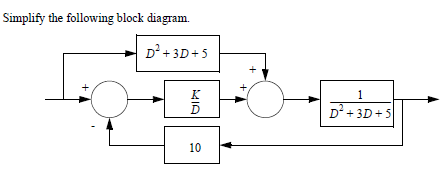 Solved Simplify the following block diagram. D-+3D+5 D +3D+5 | Chegg.com