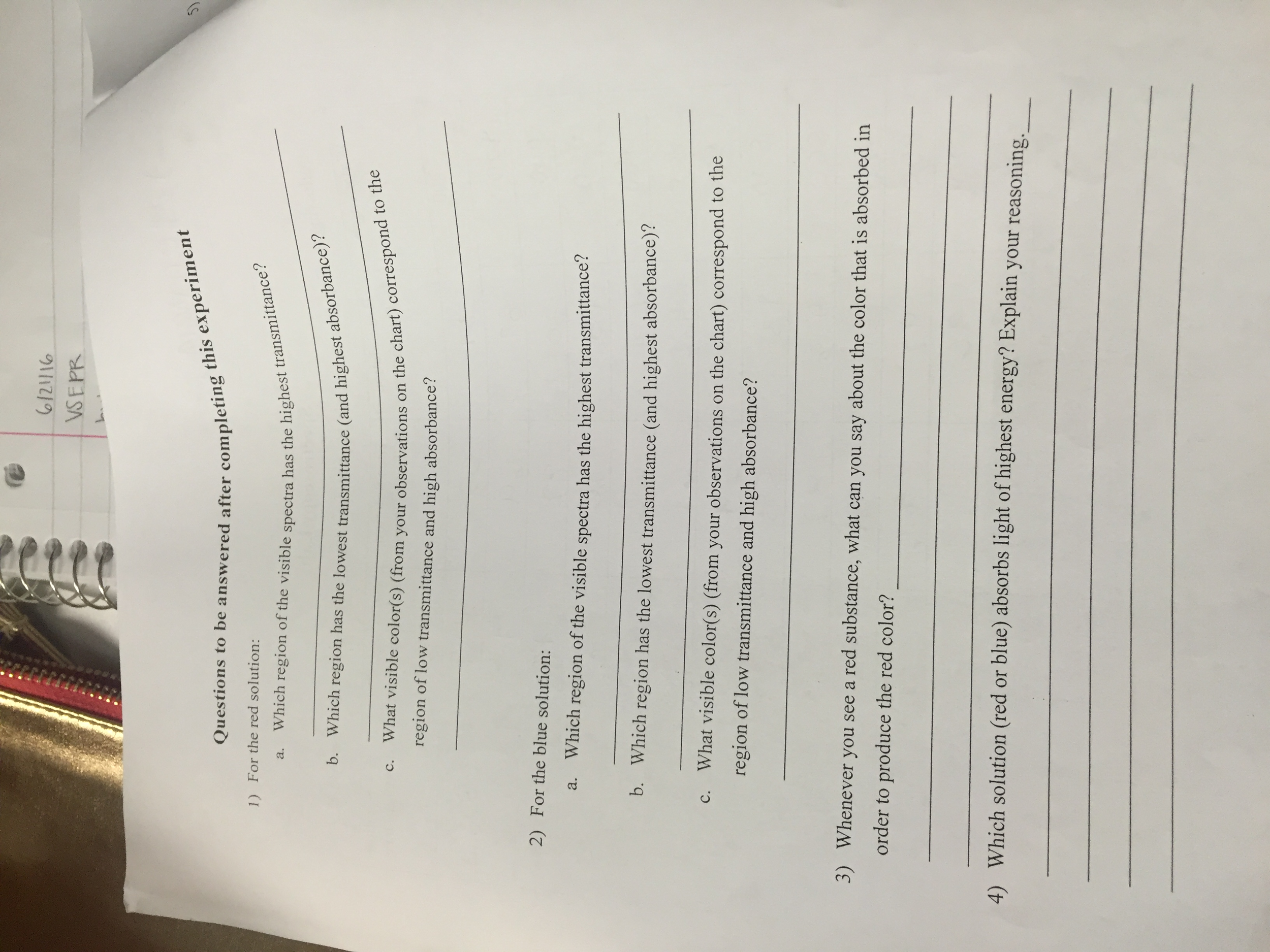 Solved Spectroscopy lab use data to answer questions