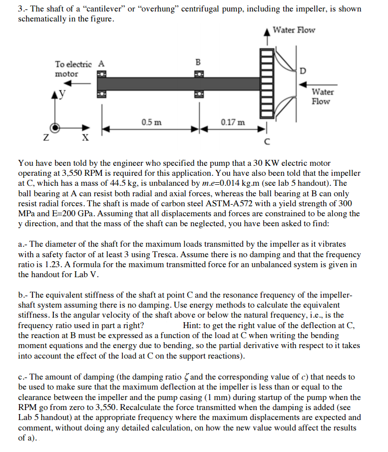 Solved The shaft of a "cantilever" or "overhung" centrifugal