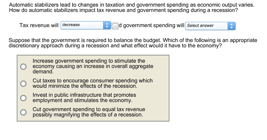 Solved Automatic stabilizers lead to changes in taxation and