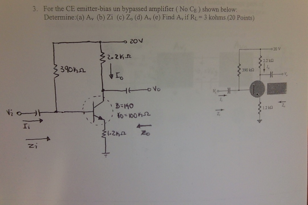 Solved For the CE emitter-bias un bypassed amplifier (No | Chegg.com