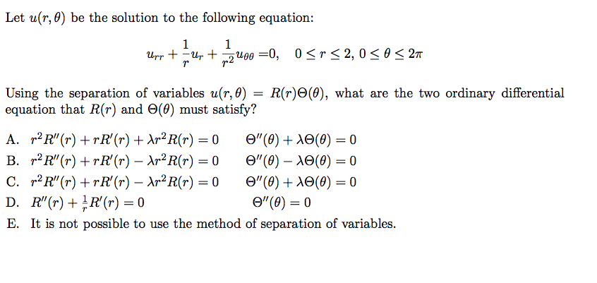 Solved Let u(r, theta) be the solution to the following | Chegg.com