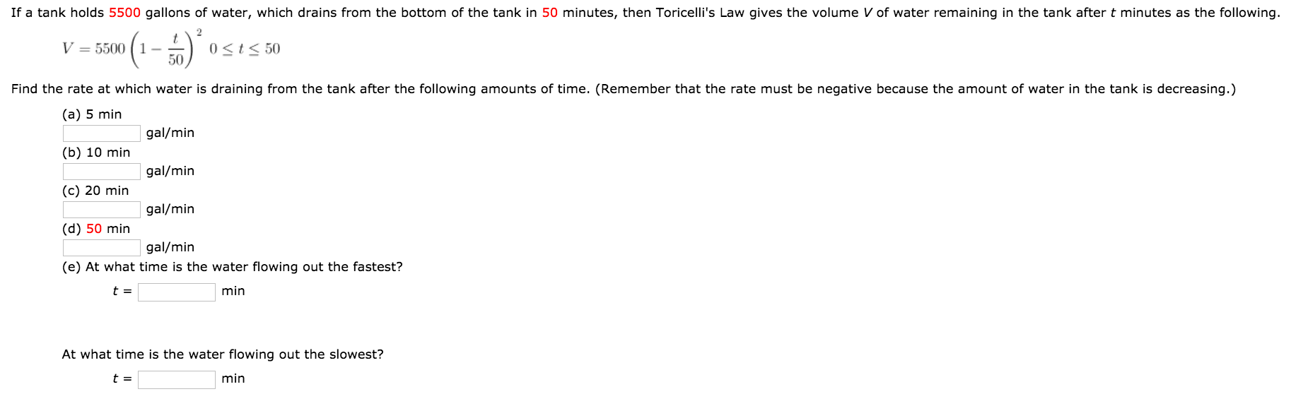 Solved If a tank holds 5500 gallons of water, which drains