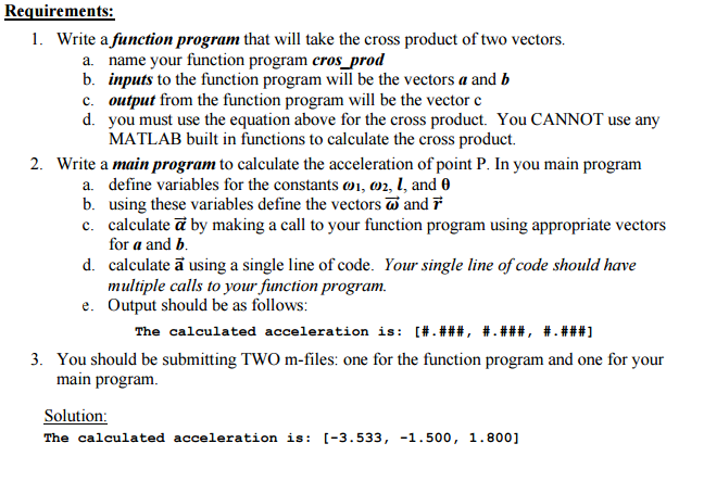 Solved Cross Product- Matlab Could You Please Show Me How | Chegg.com