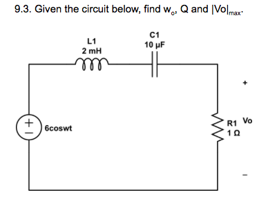 Solved ven the circuit below, find w max L1 2 mH C1 10 HF R1 | Chegg.com