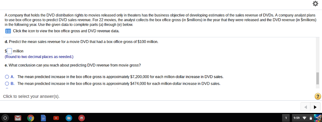 A company that holds the DVD distribution rights to | Chegg.com