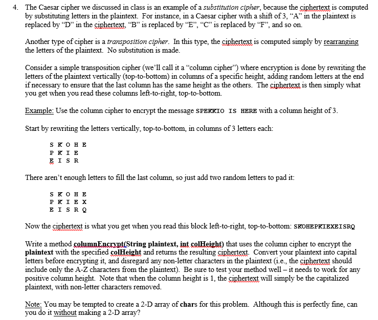Solved The Caesar cipher we discussed in class is an example | Chegg.com