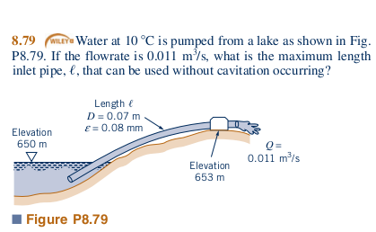 Solved 8.79 CRE Water at 10 °C is pumped from a lake as | Chegg.com