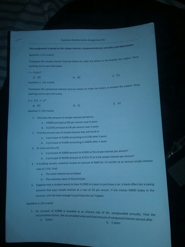 business mathematics assignment 1