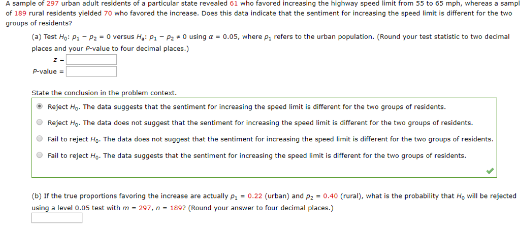 Solved A sample of 297 urban adult residents of a particular | Chegg.com