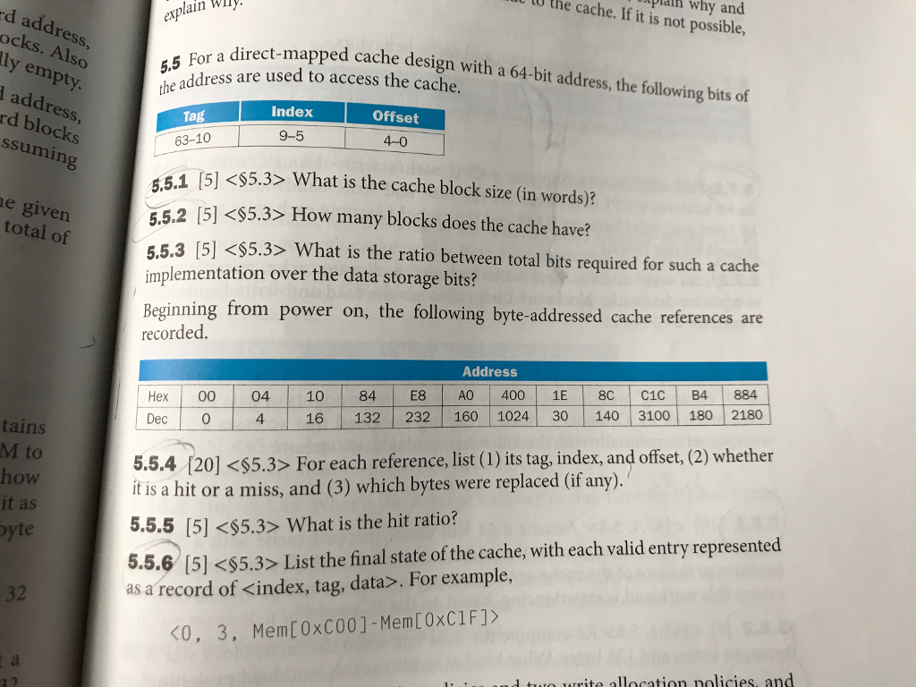 direct mapped cache tag index offset