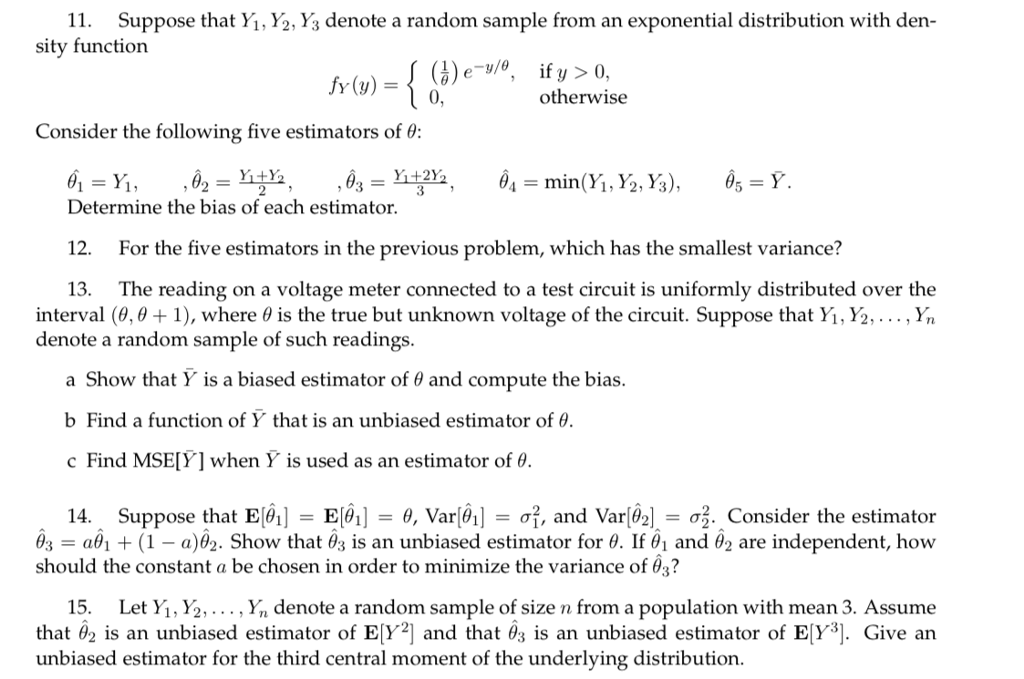 Solved 11. Suppose that Yi, Y2, Ys denote a random sample | Chegg.com