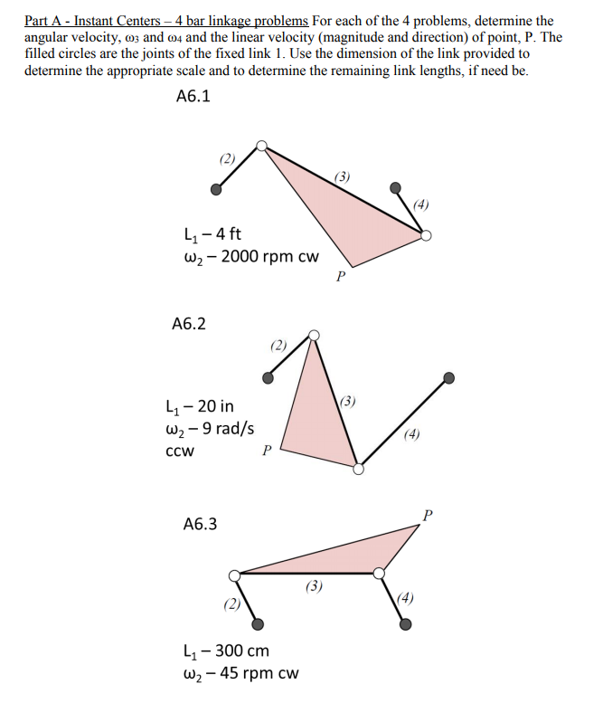 Solved Part A Instant Centers 4 bar linkage problems For