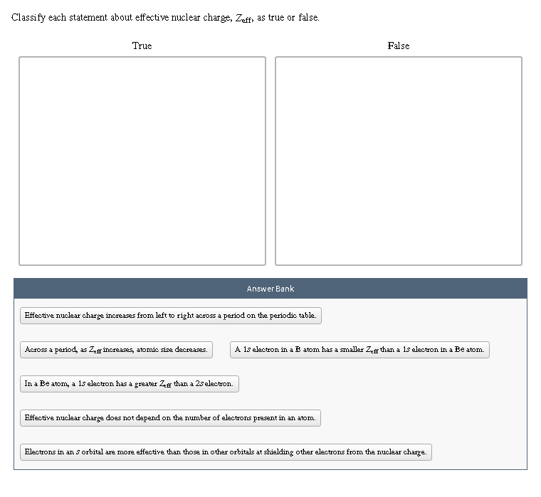 Solved Classify Each Statement About Effective Nuclear Chegg