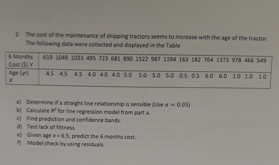 Solved 2. The cost of the maintenance of shipping tractors