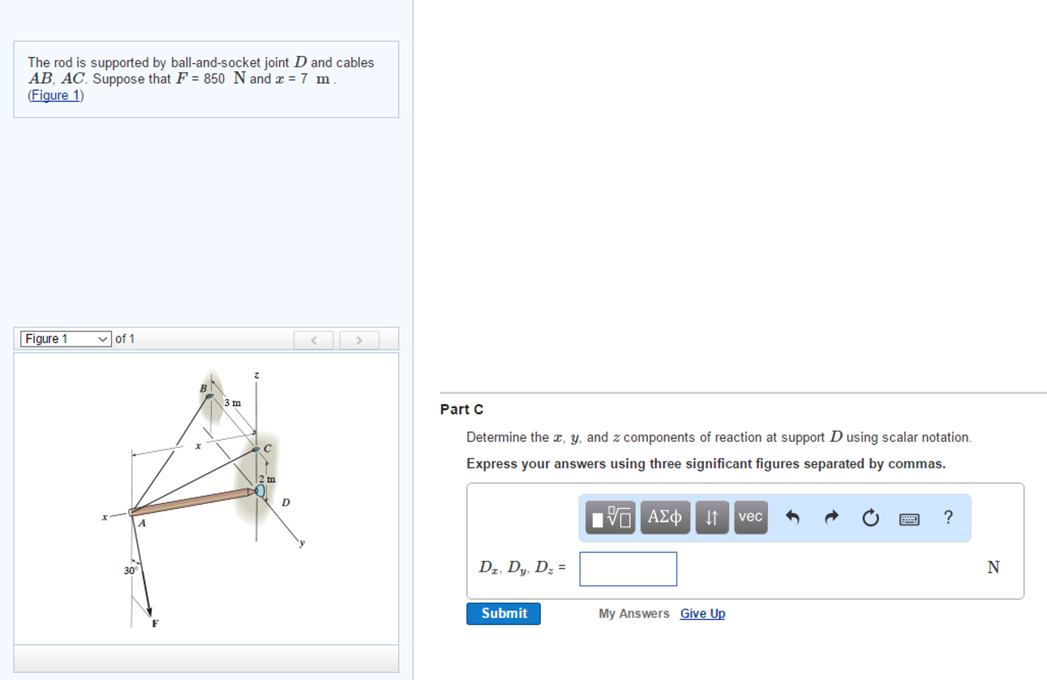 Solved The rod is supported by ball-and-socket joint D and | Chegg.com