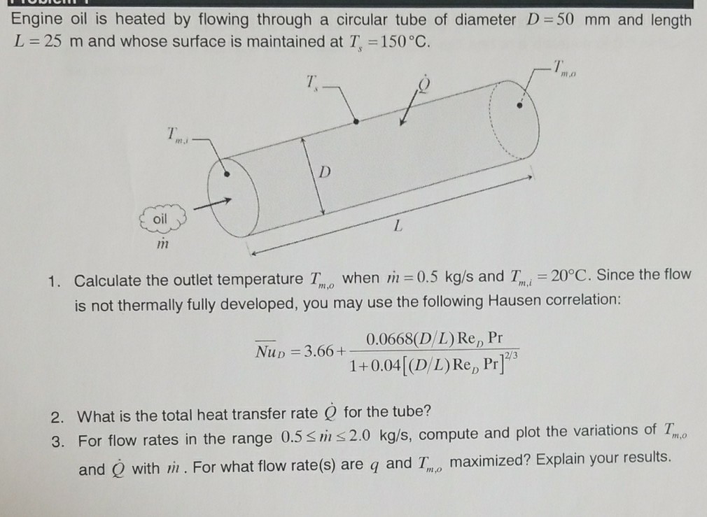 Solved Engine oil is heated by flowing through a circular | Chegg.com