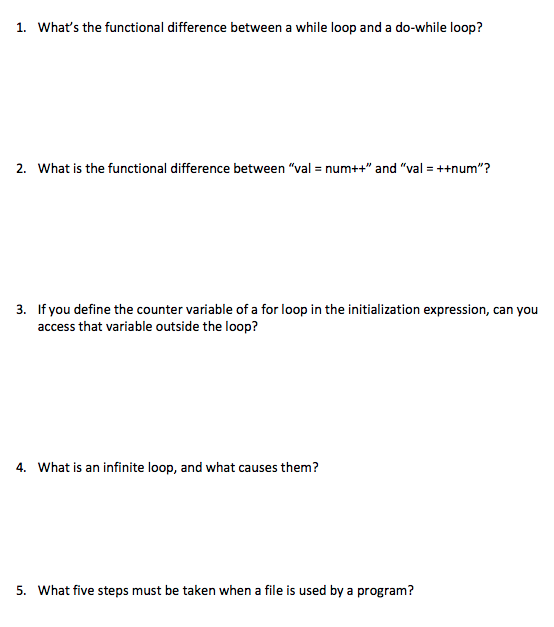 Solved 1. What's the functional difference between a while | Chegg.com