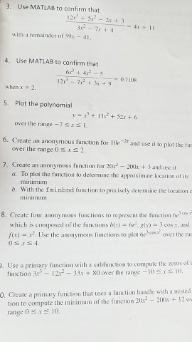 Solved 3. Use MATLAB to confirm that with a remainder of 3SL | Chegg.com