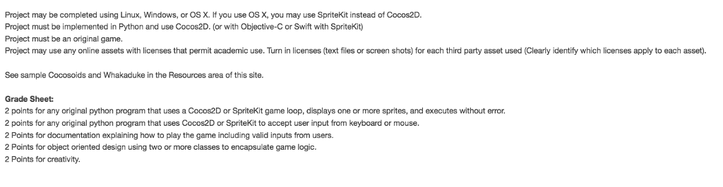 Solved I need an original 2d game code in cocos2d python, I | Chegg.com