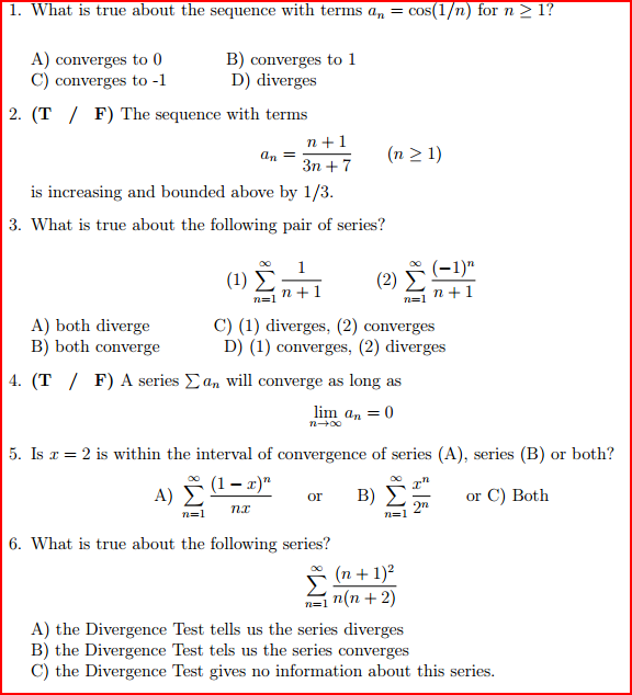 Solved calc 2 questions (will give more points if all answer | Chegg.com