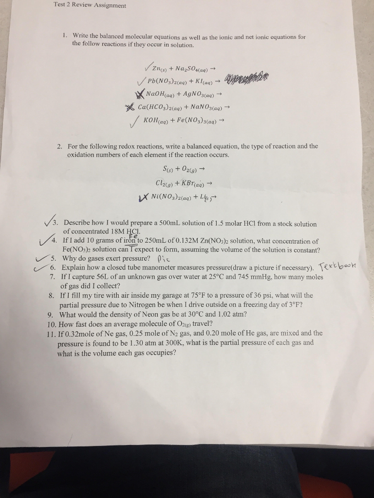 Solved Test 2 Review Assignment 1. Write the balanced | Chegg.com