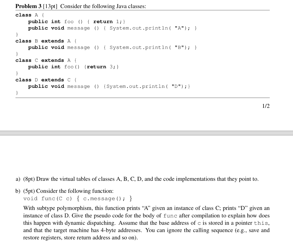 Problem 3 [13pt] Consider The Following Java Classes: | Chegg.com