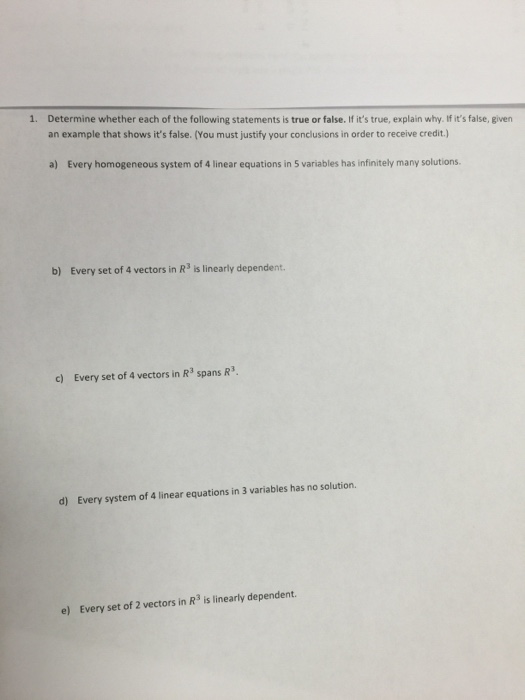 Solved linear algebra true or false: | Chegg.com