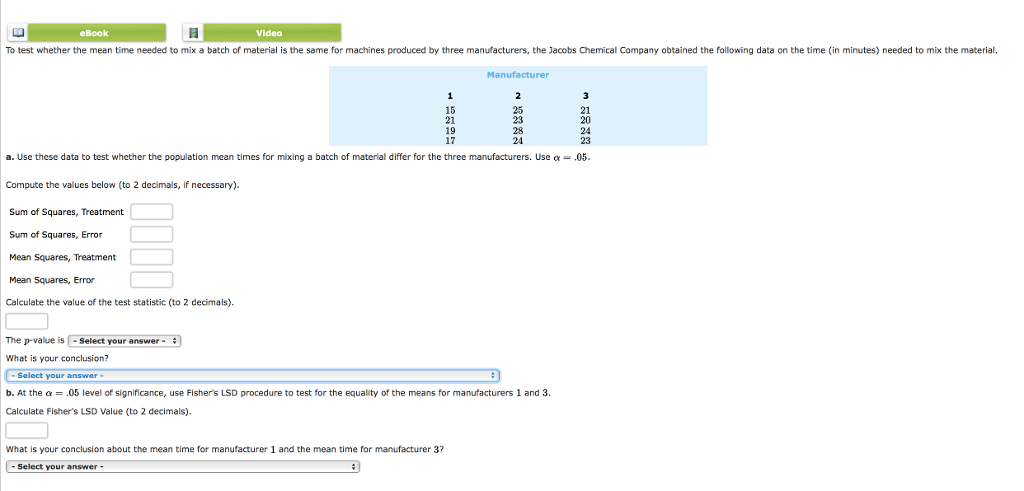 Solved eBook Video To test whether the mean time needed to | Chegg.com
