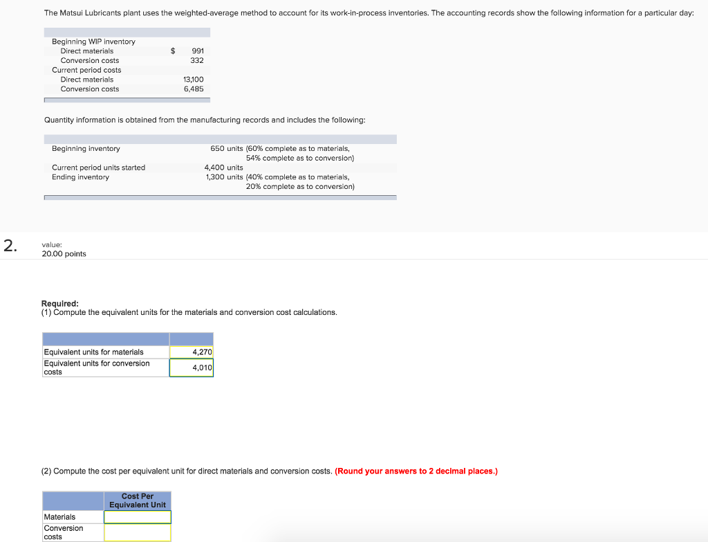 Solved The Matsui Lubricants plant uses the weighted-average | Chegg.com