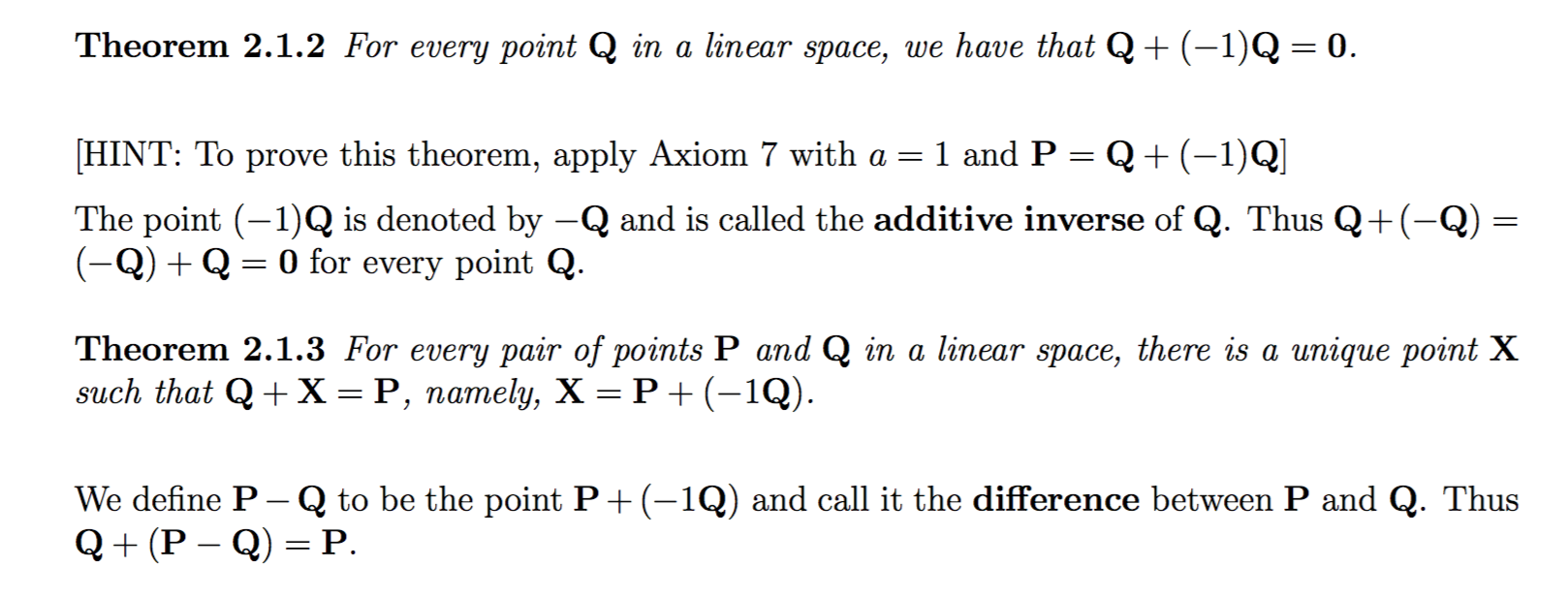Solved Theorem 2.1.2 For every point Q in a linear space, we | Chegg.com