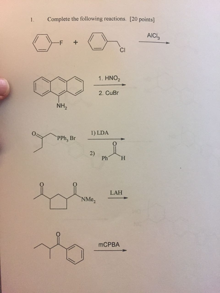 Solved 1 Complete The Following Reactions 20 Points Aici 3886