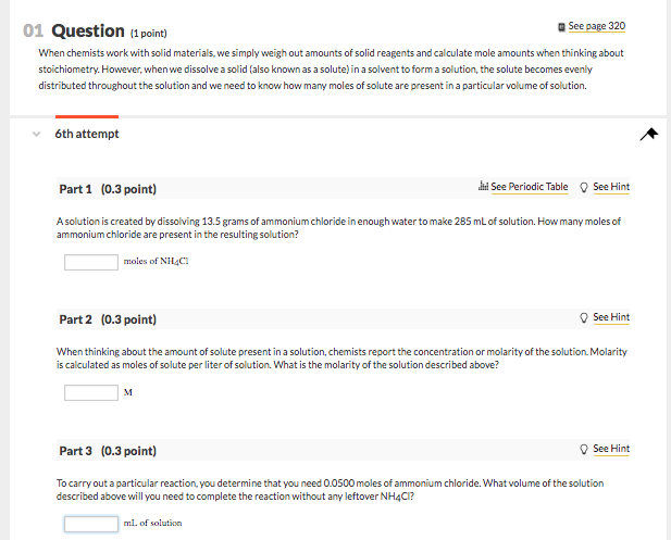 Solved 01 Question 1 point) a See page 320 When chemists | Chegg.com