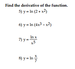 find the derivative of the function. y = (ln(x 6))2