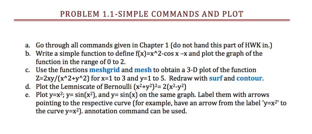 Solved PROBLEM 1.1-SIMPLE COMMANDS AND PLOT a. Go through | Chegg.com