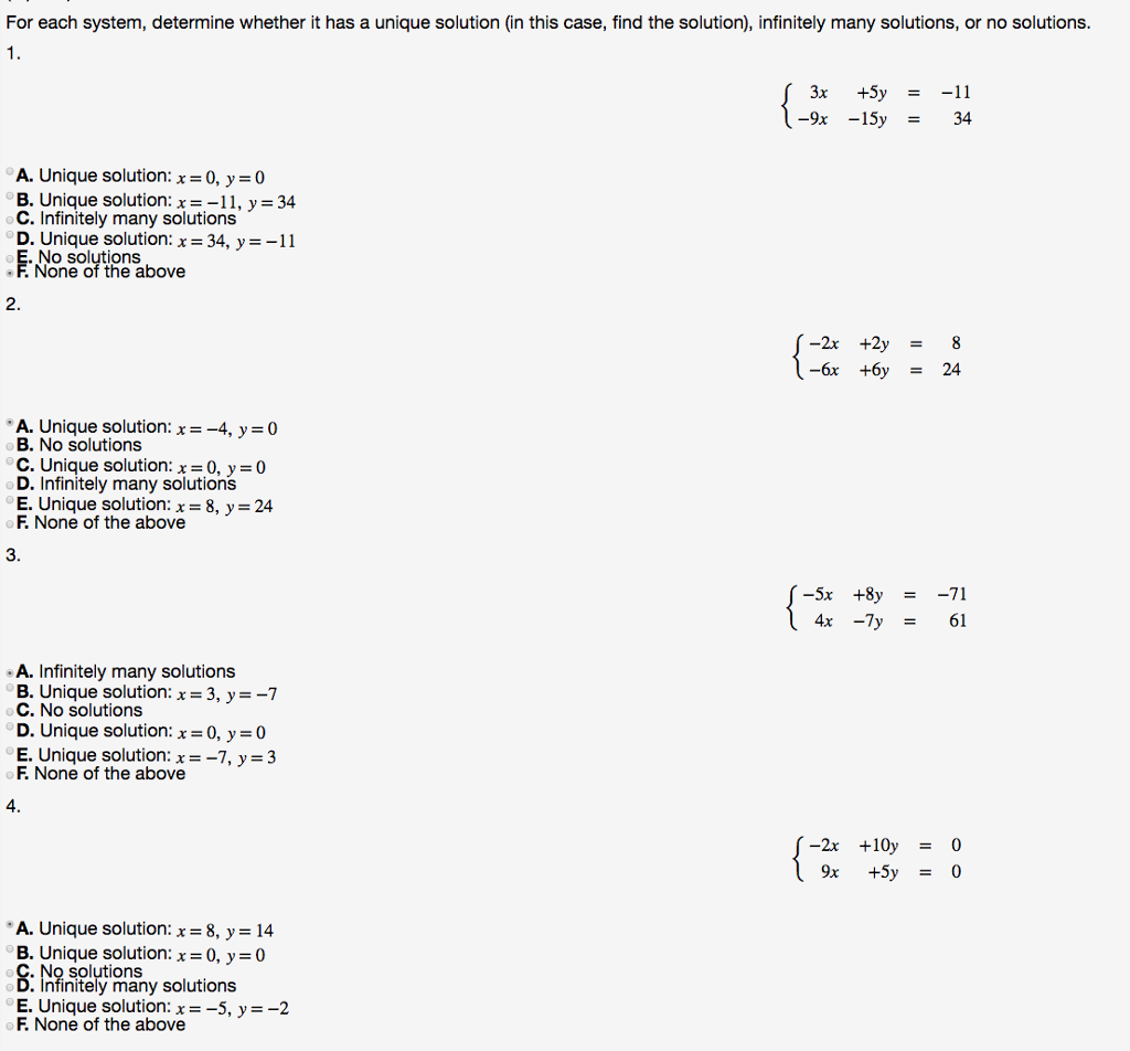 Solved For Each System, Determine Whether It Has A Unique | Chegg.com