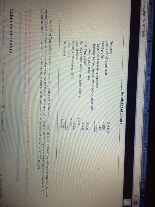 Solved Tom and sue want the company to earn a net income of | Chegg.com