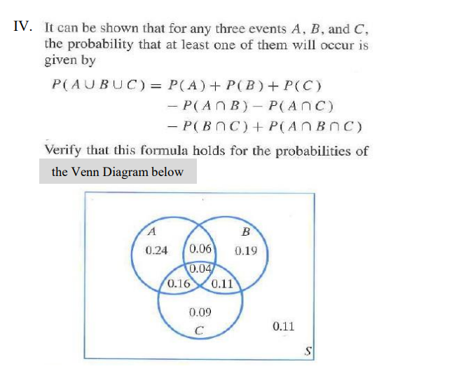 probability of the union of three events